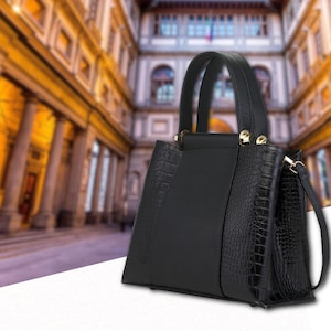 Einkaufstasche aus Italienischem Leder mit Krokodilprägung Handgemacht in Florenz für Damen