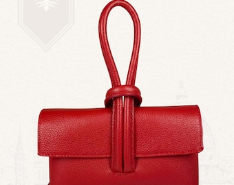 Red Italian Leather Crossbody Bag with Detachable Straps Handmade in Florence for Women