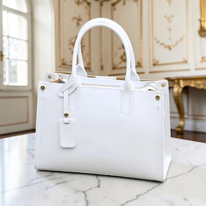 White Italian Elegant Leather Tote Bag With Strap Handmade In Florence For Women