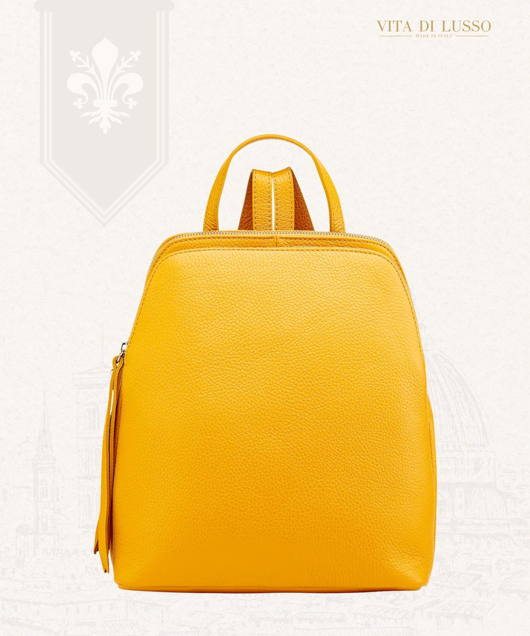 Yellow Italian Leather Backpack Handmade in Florence for  display picture 1