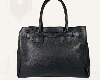 Black Italian Large Leather Tote Bag Handmade in Florence for Women