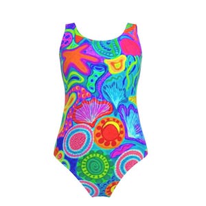 Swimsuit One Piece Ocean Doodle Colourful Abstract- Made to Order