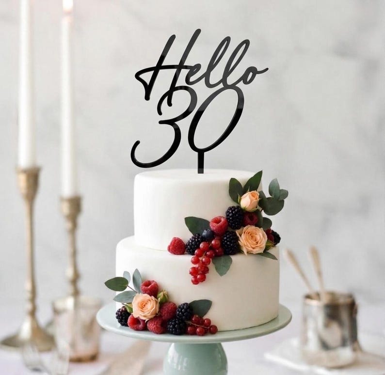 Hello 30 Cake Topper, Fortieth Birthday Celebration, 50th Birthday Cake ...
