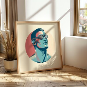 Art Deco Visionary Man Large Poster, Retro Mid Century Modern Print, Intellectual Wall Decor, Unique Gift for Him or Her
