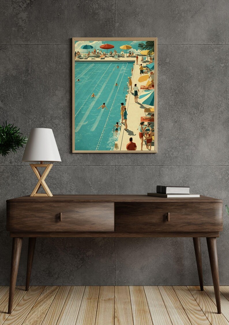 Retro Swimming Pool Print | Mid-century Modern Summer Wall Art - Etsy