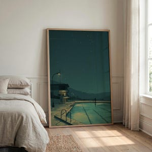 Lo-Fi Night Pool Print, Atmospheric Retro Art (Large Matte Poster)