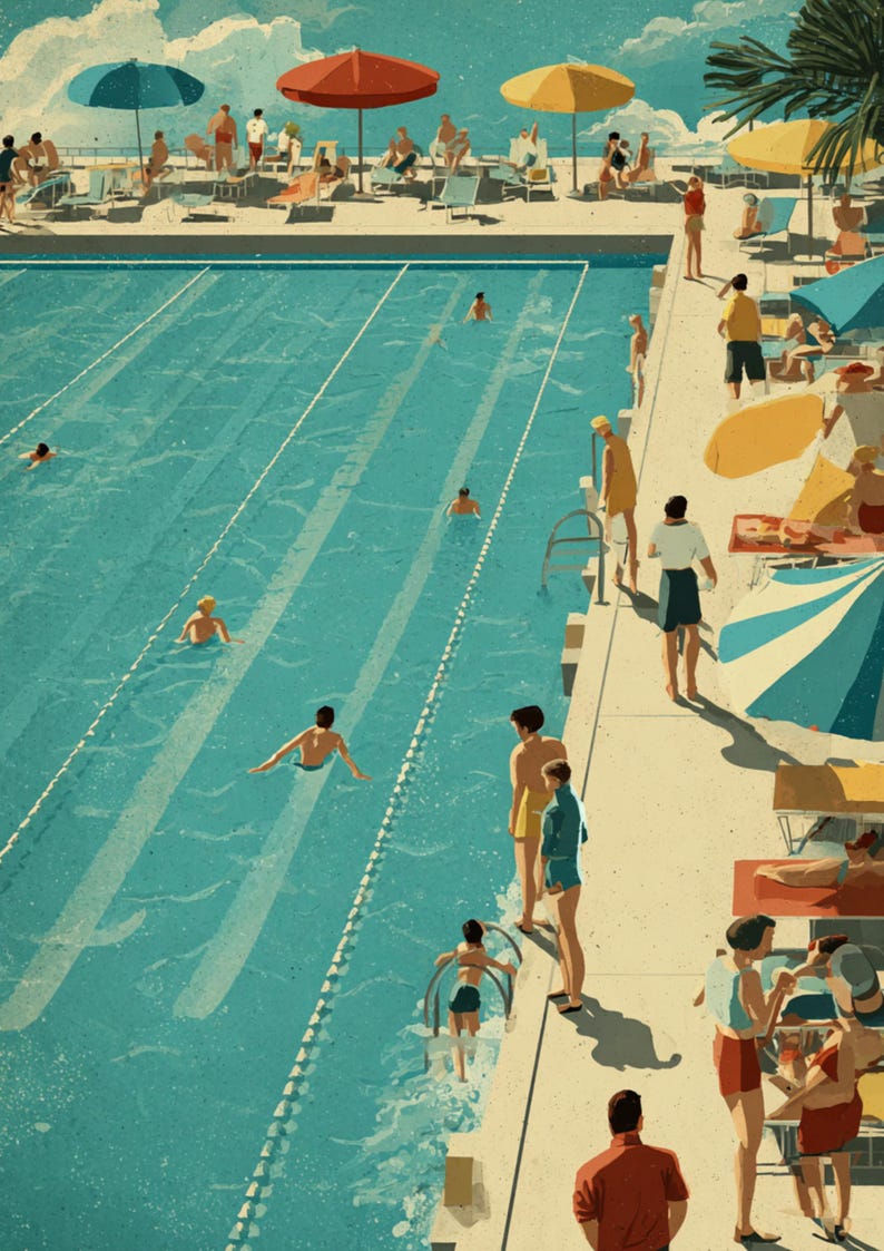 Retro Swimming Pool Print | Mid-century Modern Summer Wall Art - Etsy