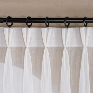 Wide Linen Sheer Curtains, 4 Colors, Pinch Pleat Curtain Panels, Custom Bedroom and Living Room Drapes For Windows, Kitchen, Cafe Curtains