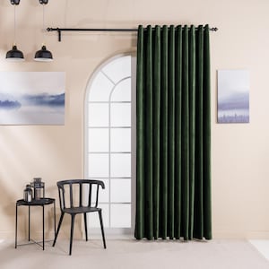 100% Blackout Extra Wide Green Velvet Curtain Panels For Bedroom, Living Room and Nursery. Grommet, Rod Pocket, Backtab and Curtain Tracks.