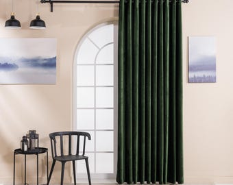 Blackout Green Velvet Curtain Panel: Extra Wide, Soundproof, Thermal