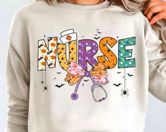 Halloween Nurse PNG SVG | Fall Nurse Life Sublimation | Spooky Coquette Stethoscope PNG | Preppy Nurse Shirt Design