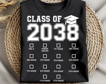Class of 2038 PNG | Grow With Me School Shirt Design | Kindergarten to 12th Grade Printable | Milestone Sublimation PNG