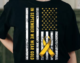 In September We Wear Gold PNG SVG | Childhood Cancer Awareness Sublimation | American Flag Sublimation Cancer Support Clipart PNG