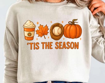 Tis The Season PNG | Fall Coffee Pumpkin Leaves Sublimation | Baseball Season PNG| Digital Download | Autumn Family Mug Shirt