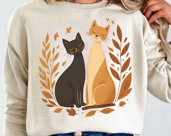 Jesienne koty PNG SVG | Jesienny kot w grafice | Sublimacja przytulnego kotka | Ilustracja ze zwierzakiem z połowy XX wieku | Przezroczyste tło