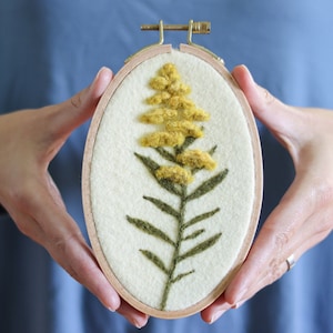 Needle Felting Kit - Goldenrod Wall Hanging - Beginner Craft Kit - Fall Flowers - Wool Painting