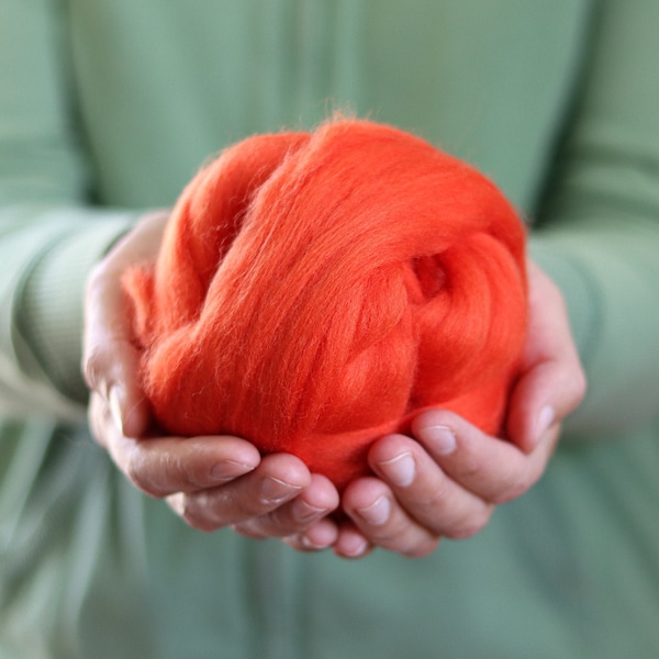 Merino Wool Roving in Monarch Butterfly Orange, Combed Tops, Needle Felting, Wet Felting, Nuno Felting, Weaving, Arm Knitting, Giant Yarn