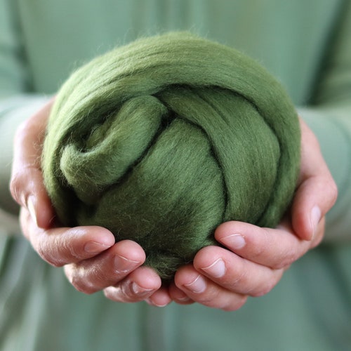 Merino Wool Roving in Asparagus Green Needle Felting Wet Etsy