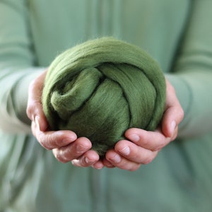 Ivy Green merino wool roving for Needle Felting, Wet Felting, Weaving, Spinning - by DHG - 1 oz.