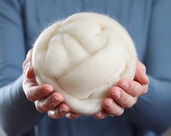 Polar Bear Merino Wool Roving for Needle Felting, Wet Felting, Spinning, Weaving - 1 oz.