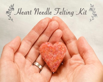 Needle Felting Beginner Kit - DIY - Valentines Day - Galentines - Make 3 Hearts - FREE Online Video Tutorial - Gift - Learn a New Craft