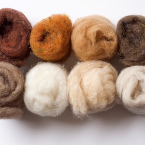 Needle Felting Wool Batting Assortment, Fiber Sampler, Skin Tones, Naturals, Brown, Beige, Oatmeal, Wet Felting, Spinning, Supplies