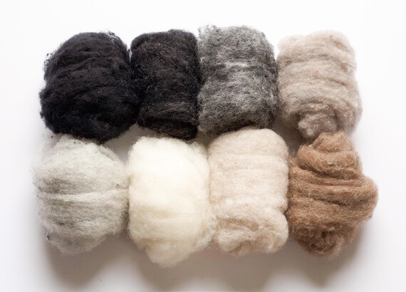 Needle Felting Wool Assortment, Fiber Sampler, Batting, Neutrals, Black,  White, Gray, Brown, Beige, Wet Felting, Spinning, Supplies