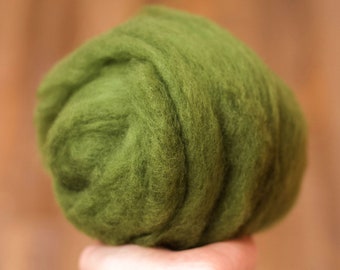 Merino Wool Batting in Ivy Green, Needle Felting, Dry Felting, Wet Felting, Nuno Felting, Weaving, by DHG