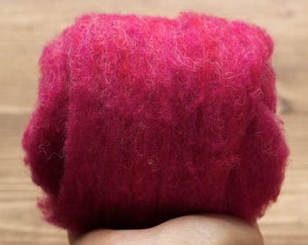 Raspberry Needle Felting Wool, Wool Batting, Batts, Wet Felting, Spinning, Dyed Felting Wool, Fuchsia, Berry, Fiber Art Supplies