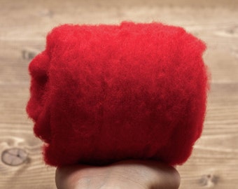 Needle Felting Wool Batting, Classic Red, Batts, Wet Felting, Spinning, Dyed Felting Wool, Holly Red, Christmas Red, Fiber Art Supplies