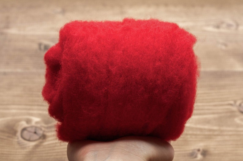 Needle Felting Wool Batting, Classic Red, Batts, Wet Felting, Spinning, Dyed Felting Wool, Holly Red, Christmas Red, Fiber Art Supplies image 1