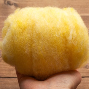 Lemon Yellow Needle Felting Wool, Wool Batting, Batts, Fleece, Wet Felting, Spinning, Dyed Felting Wool, Light Yellow, Fiber Art Supplies