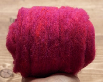 Dark Raspberry Needle Felting Wool, Wool Batting, Batts, Wet Felting, Spinning, Dyed Felting Wool, Fuchsia, Berry, Fiber Art Supplies