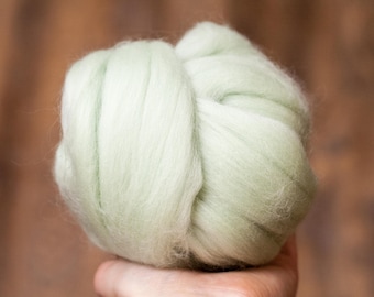 Merino Wool Roving in Lily of the Valley, Pale Green, Mint, Combed Tops, Needle Felting, Wet Felting, Nuno Felting, Weaving, Spinning
