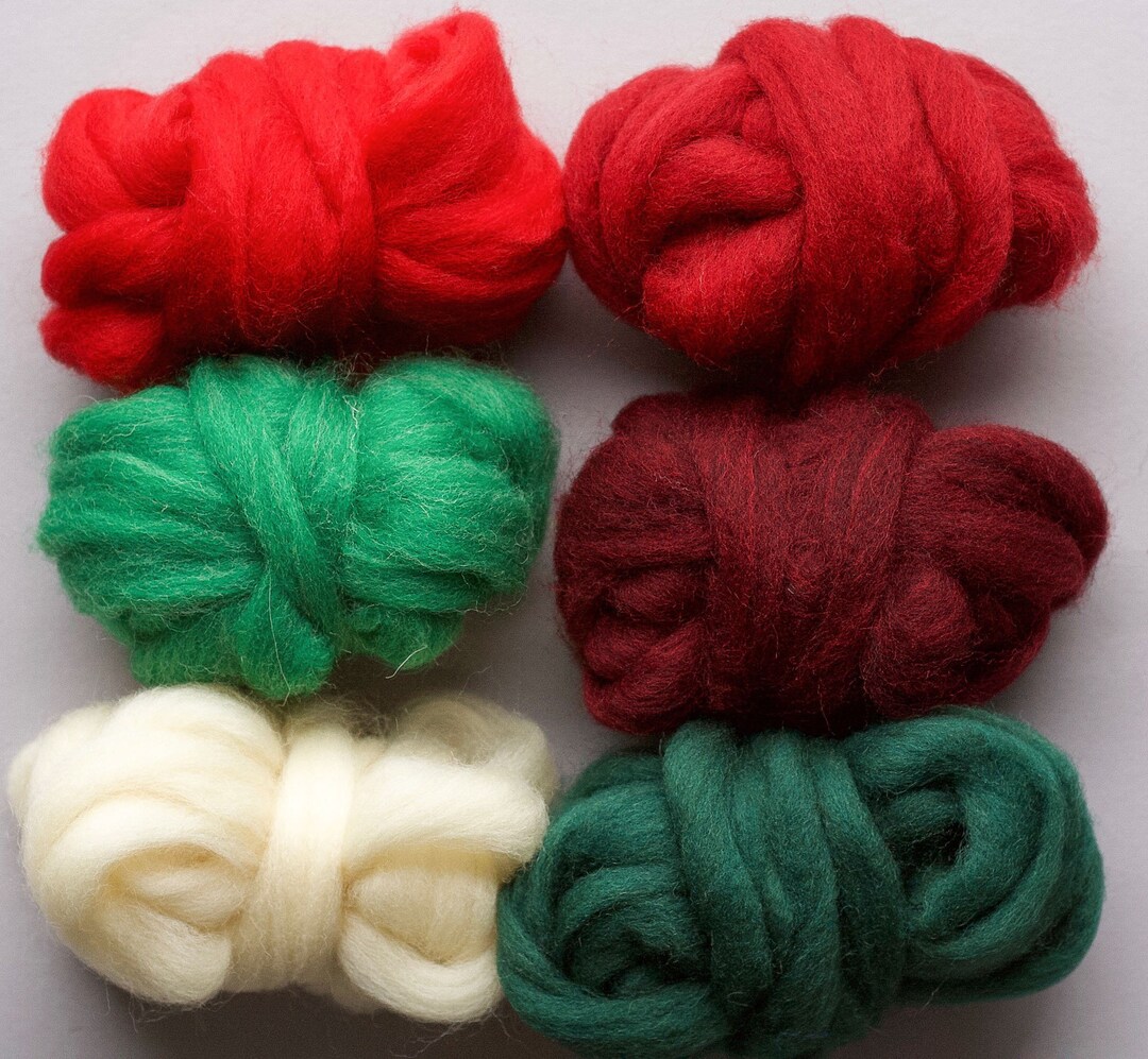 Christmas Needle Felting Wool Roving Assortment, Felt, Red, Green, White, Holiday, DIY, Crafting