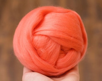 Merino Wool Roving in Begonia, Combed Tops, Needle Felting, Wet Felting, Nuno Felting, Weaving, Arm Knitting, Chunky Yarn, Coral Pink