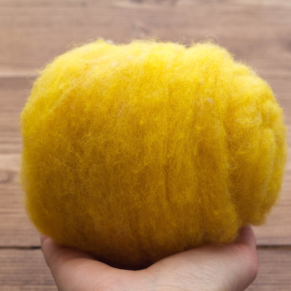 Saffron Yellow Needle Felting Wool, Wool Batting, Batts, Wet Felting, Spinning, Dyed Felting Wool, Golden Yellow, Fiber Art Supplies