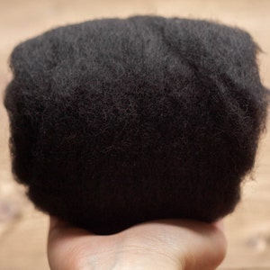 May include: A large ball of black wool yarn.