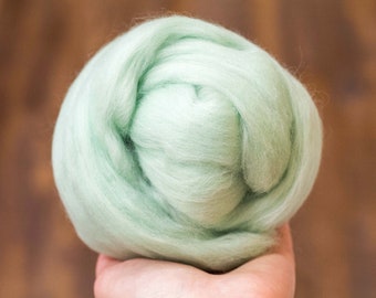 Merino Wool Roving in Mint Green, Combed Tops, Needle Felting, Wet Felting, Wool Painting, Nuno Felting, Weaving, Arm Knitting, Chunky Yarn