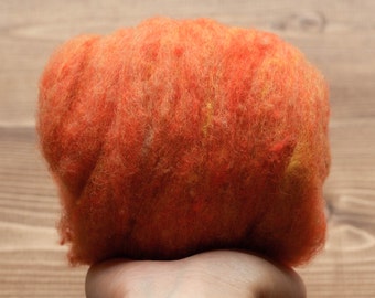 Blended Wool Batting for Needle Felting - Harvest Moon - Wet Felting, Spinning, Weaving, Orange, Crafting, Fiber Art Supplies