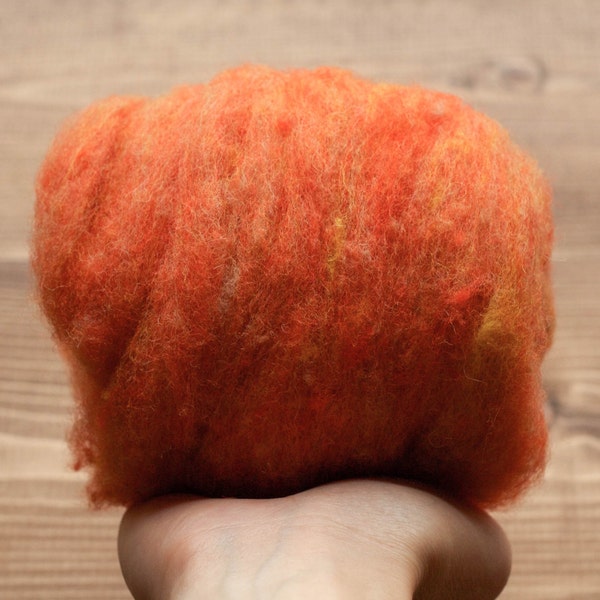 Blended Wool Batting for Needle Felting - Harvest Moon - Wet Felting, Spinning, Weaving, Orange, Crafting, Fiber Art Supplies