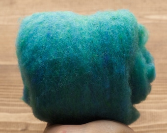 Turquoise Needle Felting Wool, Wool Batting, Batts, Fleece, Wet Felting, Spinning, Dyed Felting Wool, Blue Green, Teal, Fiber Art Supplies