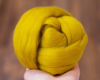 Merino Wool Roving in Goldenrod Yellow, Combed Tops, Needle Felting, Wet Felting, Nuno Felting, Weaving, Arm Knitting, Chunky Yarn, Mustard