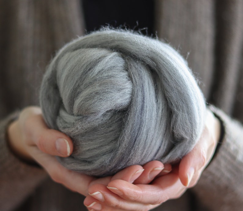 Merino Wool Roving in Beach Stone, Combed Tops, Needle Felting, Heather Gray, Grey, Wet Felting, Nuno Felting, Weaving, Spinning image 1