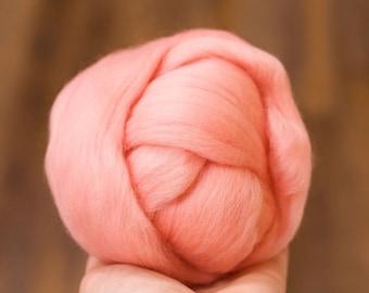 Merino Wool Roving in Carnation Pink, Combed Tops, Needle Felting, Wet Felting, Nuno Felting, Weaving, Arm Knitting, Chunky Yarn