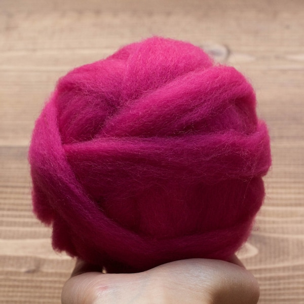 Fuchsia Pink Wool Roving Supply for Needle Felting, Wet Felting, Spinning, Dyed Felting Wool, Raspberry, Dark Pink, Fiber Art Supplies