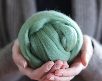 Merino Wool Roving in Eucalyptus Green, Combed Tops, Needle Felting, Wet Felting, Nuno Felting, Weaving, Arm Knitting, Chunky Yarn