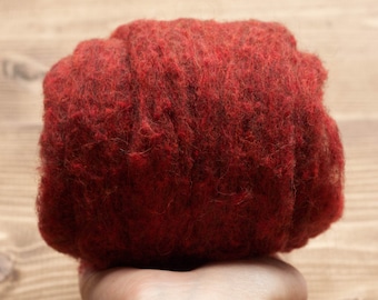 Rust Red Needle Felting Wool, Wool Batting, Batts, Wet Felting, Spinning, Dyed Felting Wool, Barn Red, Red Ochre, Fiber Art Supplies