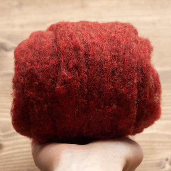 Rust Red Needle Felting Wool, Wool Batting, Batts, Wet Felting, Spinning, Dyed Felting Wool, Barn Red, Red Ochre, Fiber Art Supplies