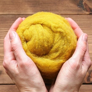 Goldenrod Yellow Carded Wool Batt for Needle Felting, Wet Felting, and Spinning - 1 oz.
